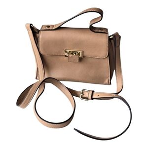 Vtg Allen Solly Leather Crossbody Purse Bag Flap Twist Closure Beige Small Women